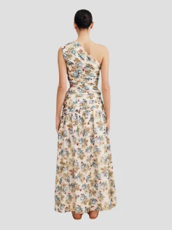 Joslin One-Shoulder Floral Silk Dress