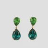 Judy Emerald Gold Plated Double Pear Cut Swarovski Crystal Drop Earrings