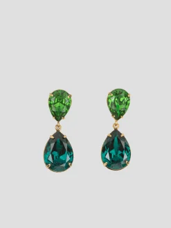 Judy Emerald Gold Plated Double Pear Cut Swarovski Crystal Drop Earrings