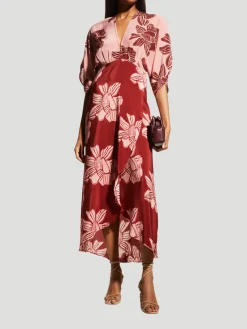 Katherine Pink Floral Kimono-Sleeve Silk Maxi Dress