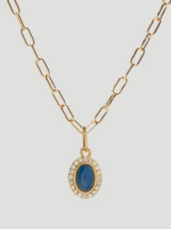 14k Yellow Gold with Labradorite Cabochon & Diamonds Charm