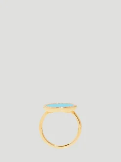 14k Yellow Gold with Turquoise Inlay & Diamond Perimeter Ring