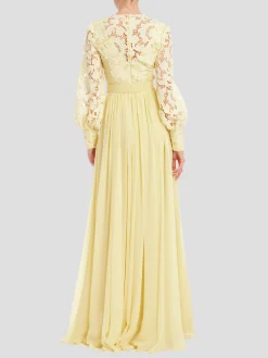 Lace Georgette Shirt Gown in Yellow