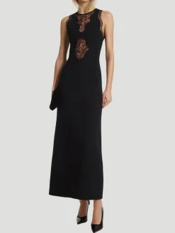 Lace-Trimmed Knit Midi Dress