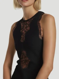 Lace-Trimmed Knit Midi Dress