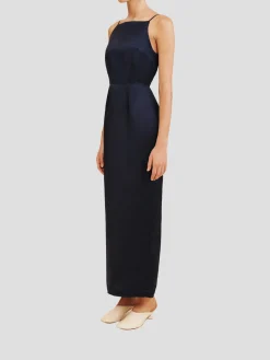 Leila Square-Neck Satin Midi Dress