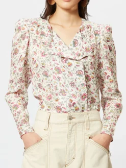 Lensy Round Collar Button Up Blouse in Floral Print