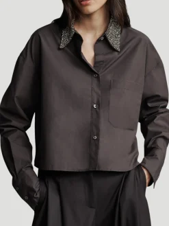 Little Big Joe Cotton Shirt with Crystal Collar in Fudge