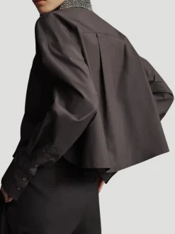Little Big Joe Cotton Shirt with Crystal Collar in Fudge