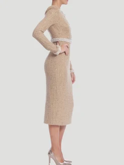 Long Sleeve High Neck Tweed Dress