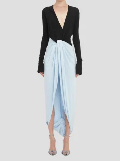 Long Sleeve Knot Detail Jersey Gown