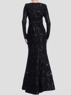 Long Sleeve Lace Column Gown