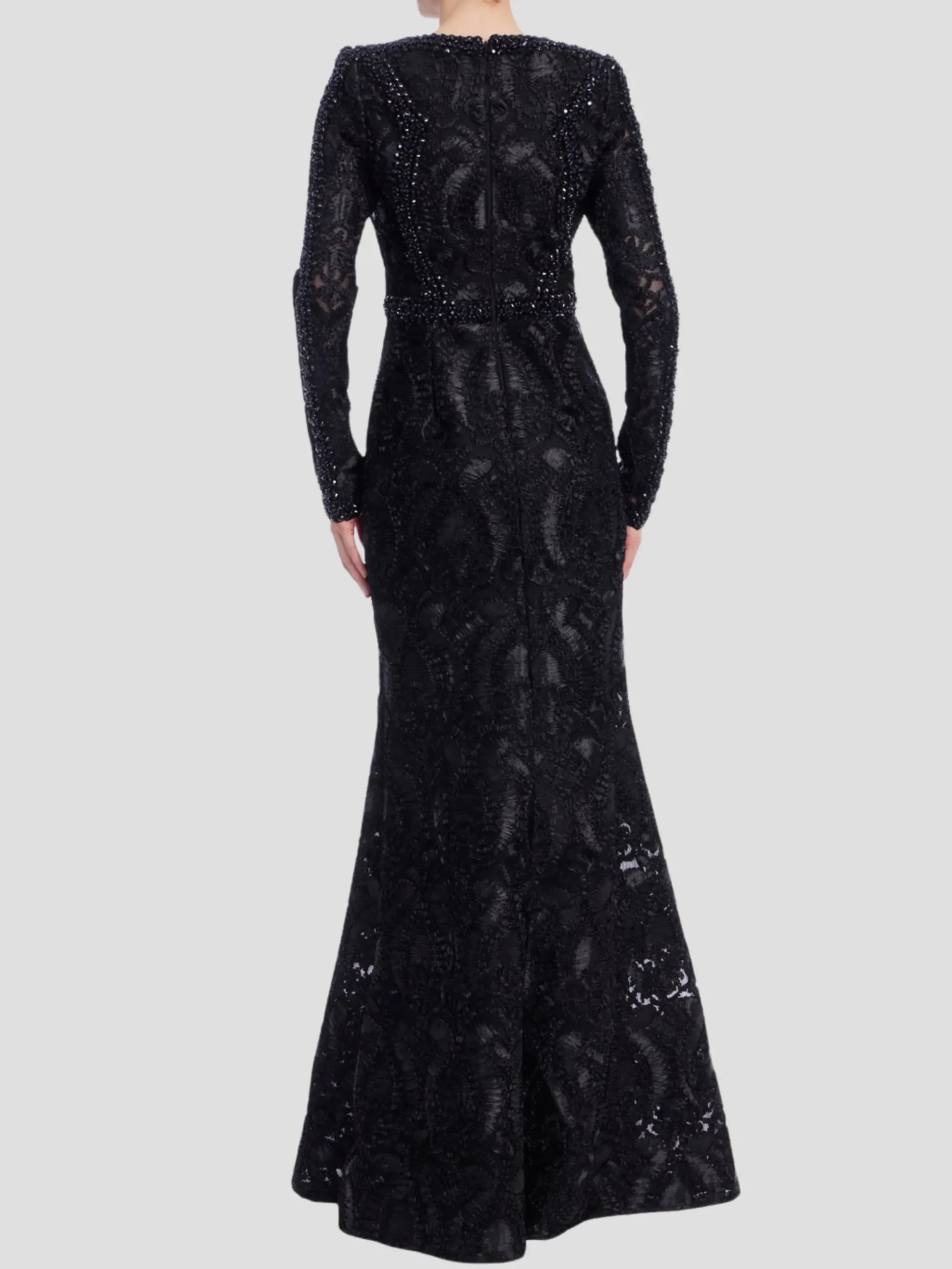 Long Sleeve Lace Column Gown