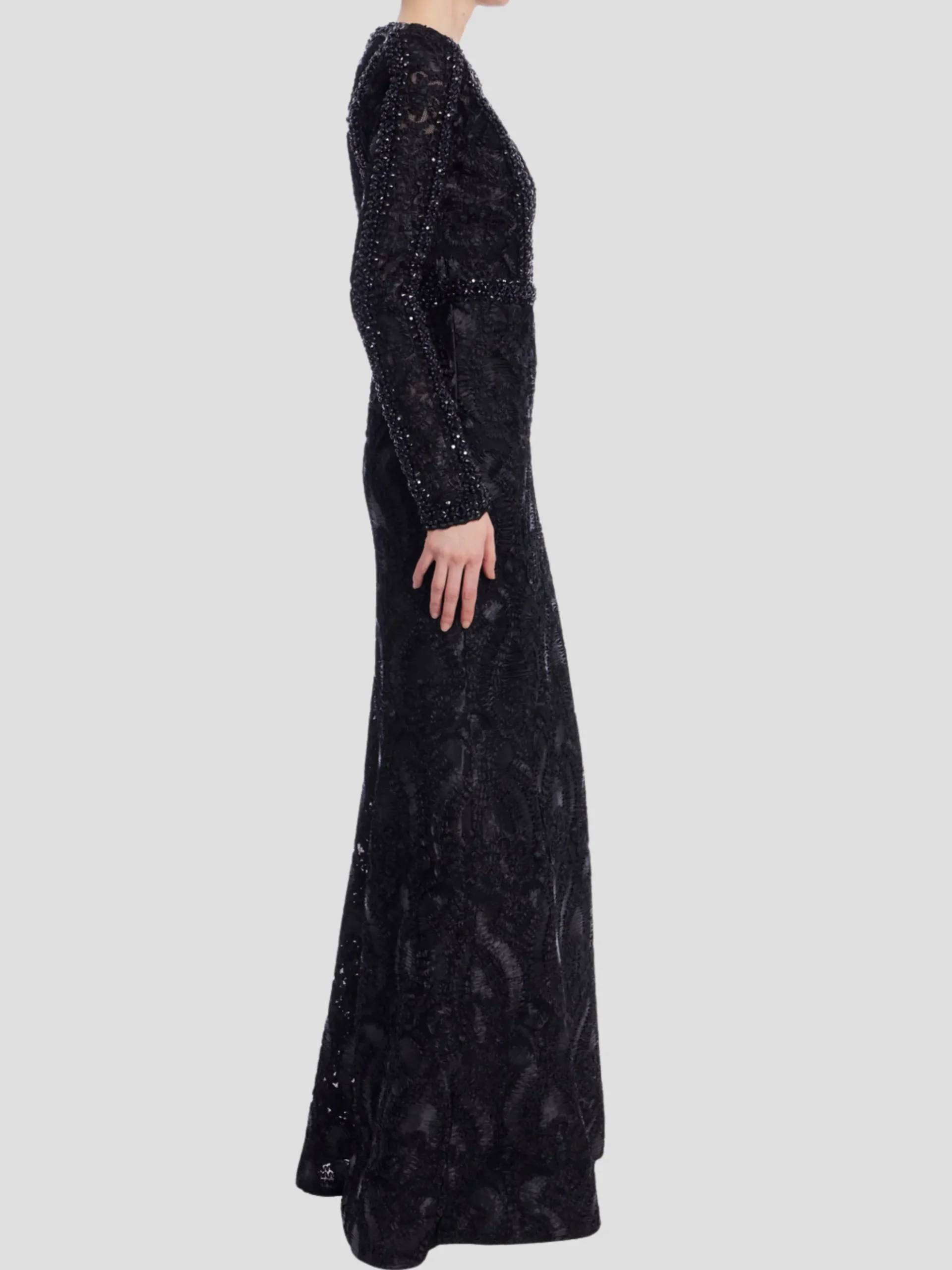 Long Sleeve Lace Column Gown