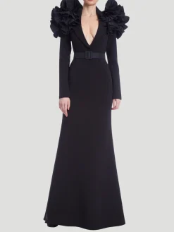 Long Sleeve Ruffle Shoulder Gown