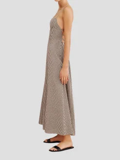 Lori Gingham Cross-Over Strap Midi Dress