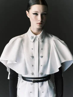 Maira Belted Embellished Shirt Dress with Cape Detail