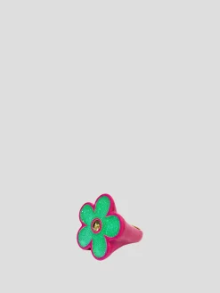 M'ama Ring - Fuchsia Ring with Green Flower