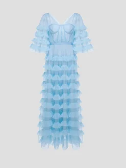 Marybell Tiered Tulle Gown in Blue