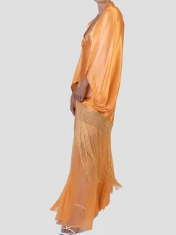 Mayan Gold Silk Charmeuse Bias Cut Slip Gown