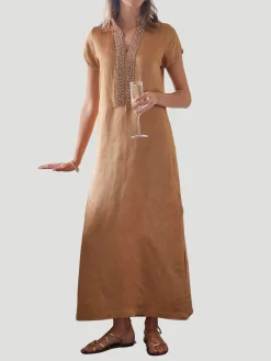 Meg 54" Cap Sleeve Caftan in Almond