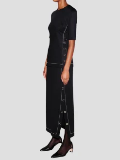 Midi Snap Skirt in Black