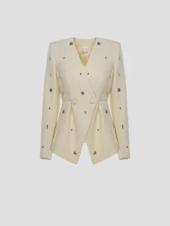 Milo Crystal-Embellished Crepe Blazer in Yellow