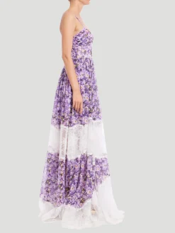Mixed Media Floral Sleeveless Gown