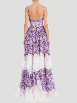 Mixed Media Floral Sleeveless Gown