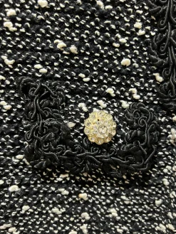 Myra Black and White Tweed Dress with Rhinestone Buttons