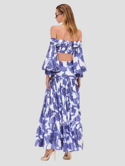 Napoli Floral Linen Skirt in Blue and White