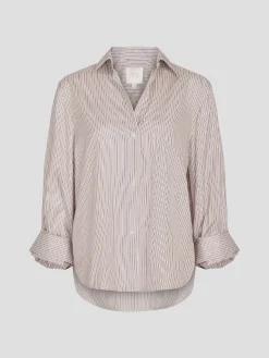 New Morning After Shirt in Fudge & Gold Stripes