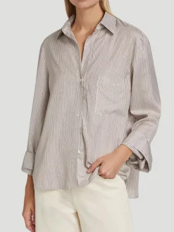 New Morning After Shirt in Fudge & Gold Stripes