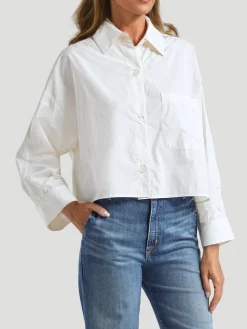 Next Ex Cotton Cropped Shirt in Oat
