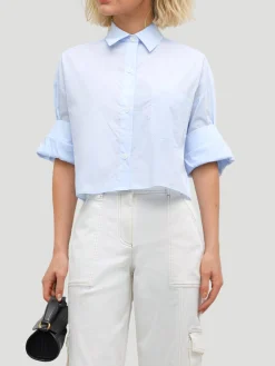 Next Ex Cotton Cropped Shirt in Baby Blue
