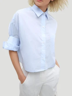 Next Ex Cotton Cropped Shirt in Baby Blue