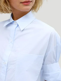 Next Ex Cotton Cropped Shirt in Baby Blue