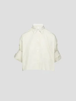 Next Ex Cotton Cropped Shirt in Silver Green