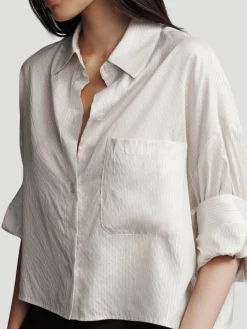 Next Ex Silk Voile Cropped Shirt in Metallic Highway Stripe