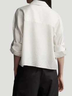 Next Ex Silk Voile Cropped Shirt in Metallic Highway Stripe