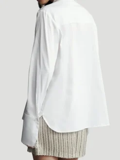 Object of Affection Stretch Satin Shirt with Crystal Collar in White