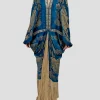 Ocean Blues Metallic Silk Lame Cocoon With Fringe and Vintage Blue Clasp