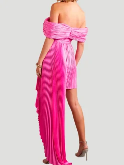 Off-Shoulder Plissé Silk Charmeuse Mini Dress