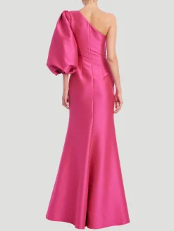 One Shoulder Balloon Sleeve Gown