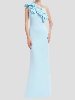 One Shoulder 3D Bow Gown in Hydra Blue