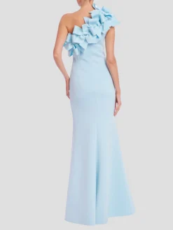 One Shoulder 3D Bow Gown in Hydra Blue
