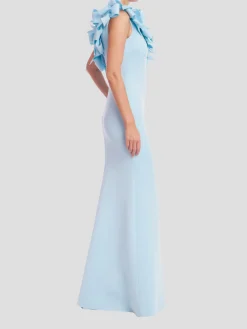 One Shoulder 3D Bow Gown in Hydra Blue