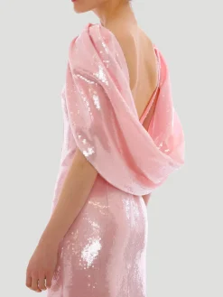 Pink Alba Crepe Shoulder Sequin Gown