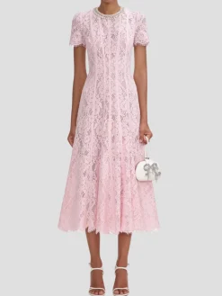 Pink Lace Embellished Midi Dress