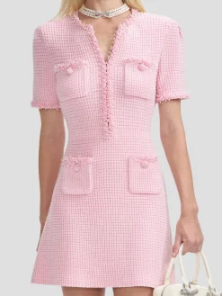 Pink Textured Knit Mini Dress